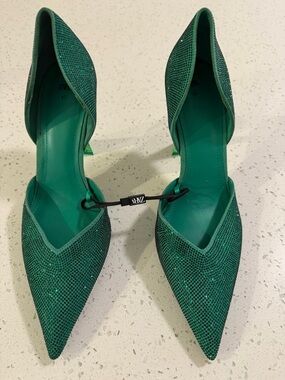 Zara Green Pointed D'Orsay Heels with Sparkle